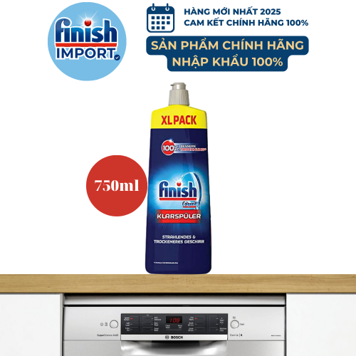 Chai 750ml nước làm bóng chén Finish – (Hỗ trợ sấy khô và không bị đọng nước trên ly thủy tinh).